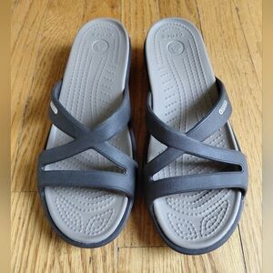 CROCS Patricia II Slides Dark Brown Low Wedge Sandals 8 Slip On Sandal